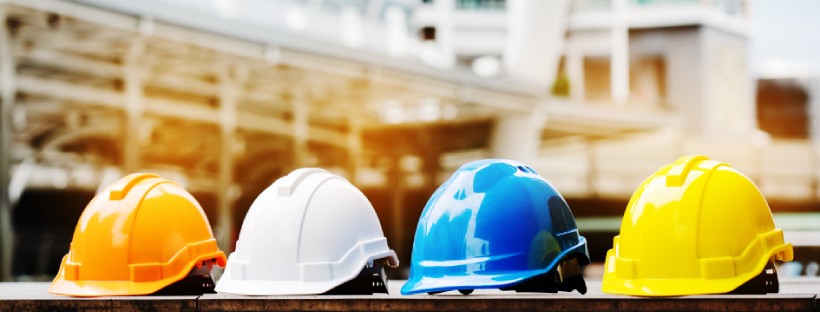 hard hats on construction site